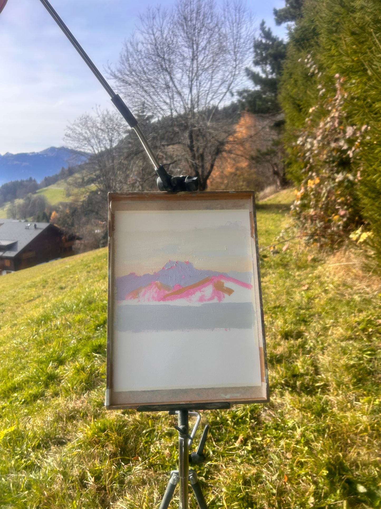 +Autumn in Chesières, Dents du Midi, sunset. 12.11.2025. 20x26.5 cm.