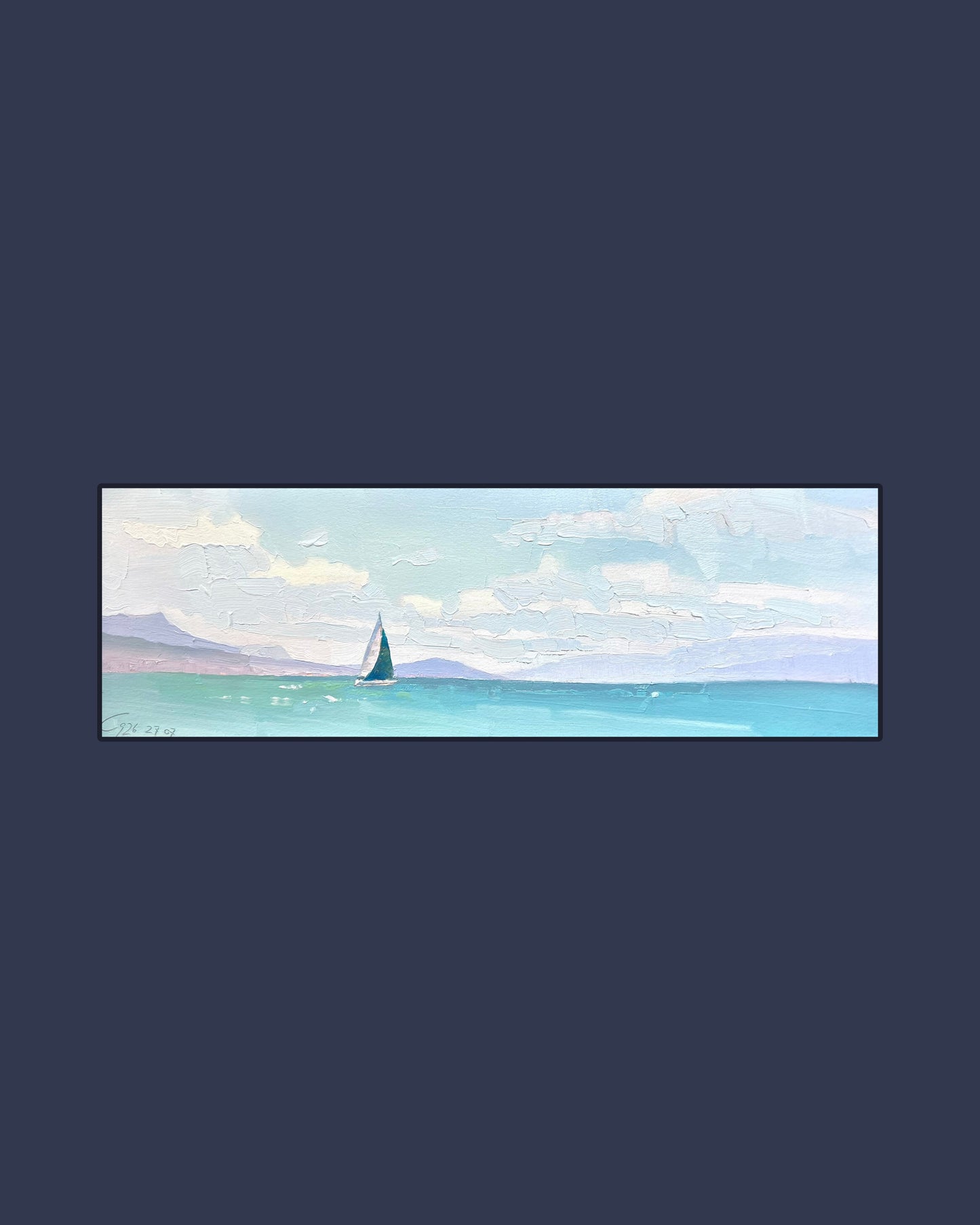! Sailing in Léman, clouds and water, 27.07.2026. 13x40 cm