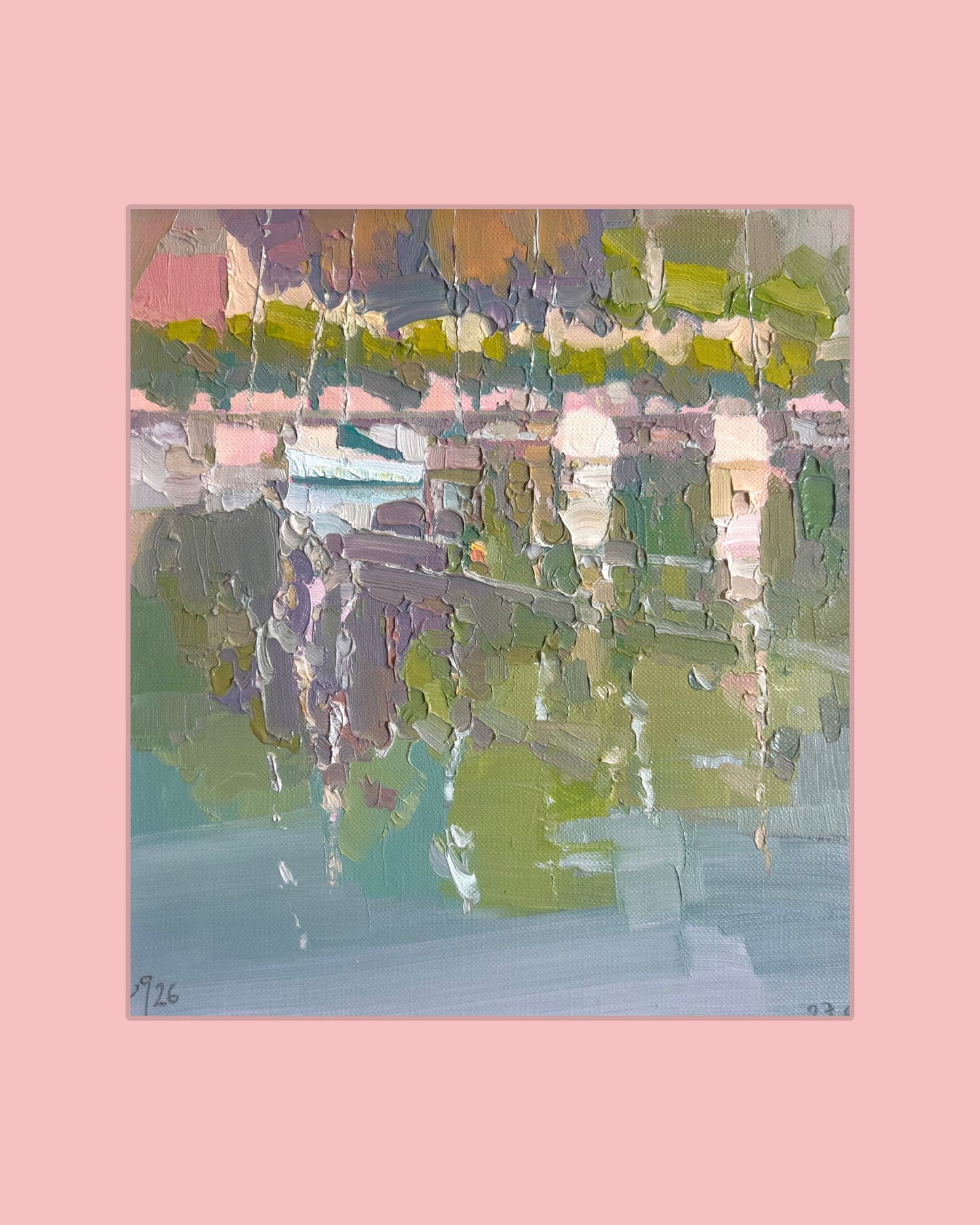 !Water reflections in Lutry port. 27.06.2026. 18.5x20.5 cm