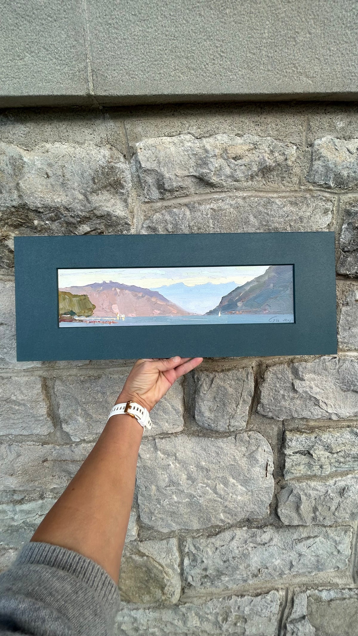 *Lutry sunset with the mountains. 28.07.2026. 9.5x39.5 cm