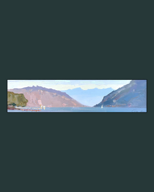 *Lutry sunset with the mountains. 28.07.2026. 9.5x39.5 cm