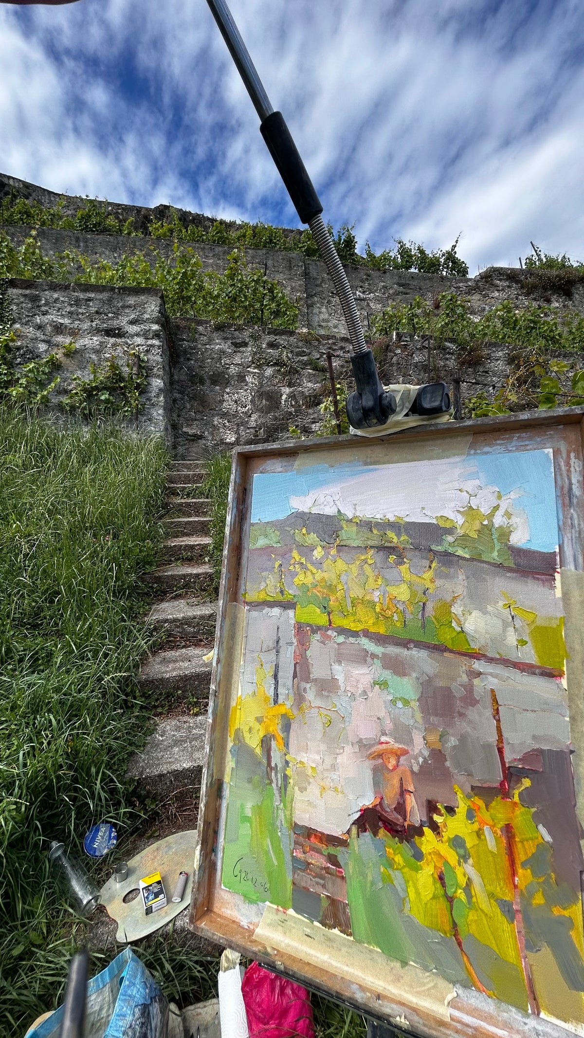 Me in the Vineyards. St-Saphorin. Self portrait. 12.06.2026. 26x37 cm