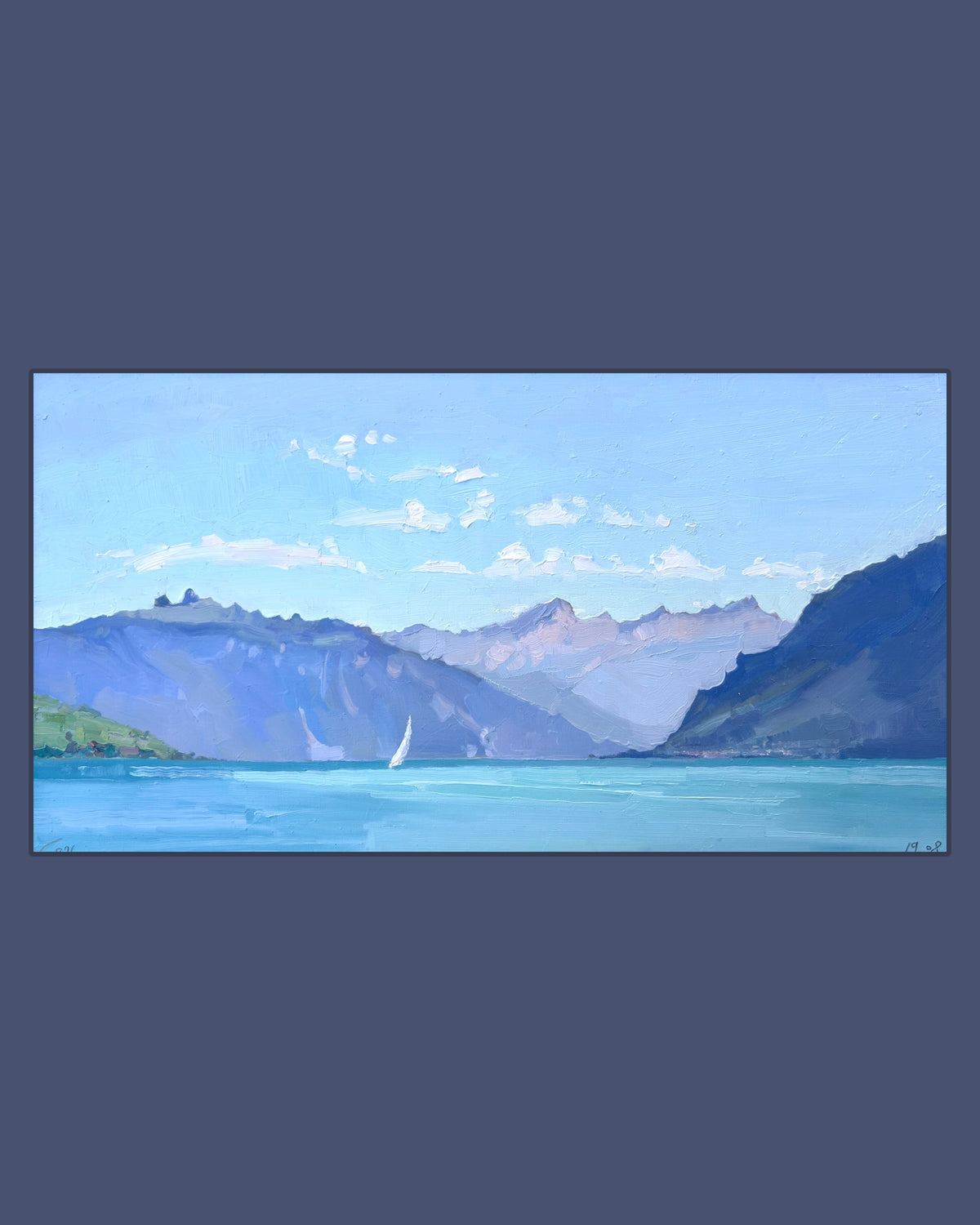 ! Blue lake and sky in Lutry. 19.08.2026. 25x46.5 cm